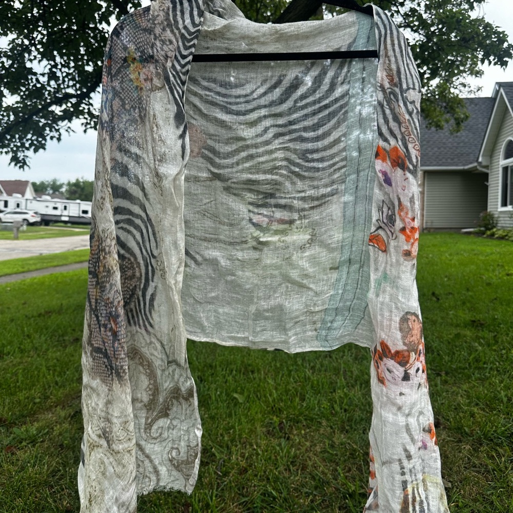 Floral and Zebra Print Sheer Linen Scarf by Tilo